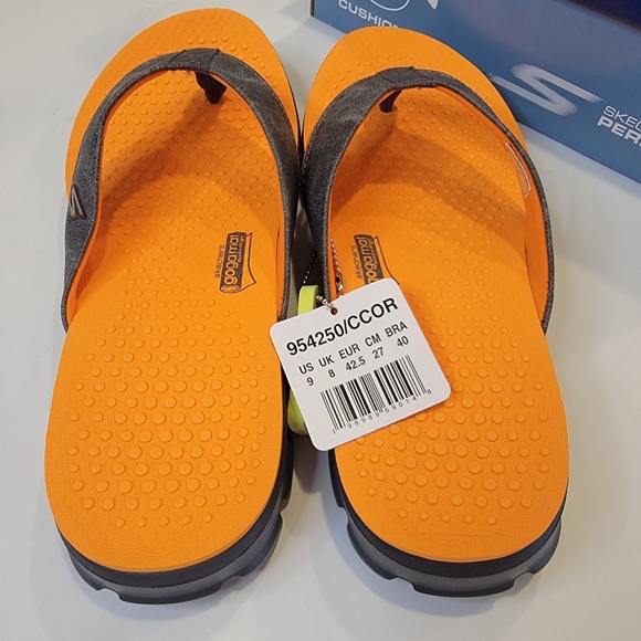 Skechers Go Walk Stag Thong Sandal Charcoal Orange Men's Size 9 NEW! - Picture 9 of 14